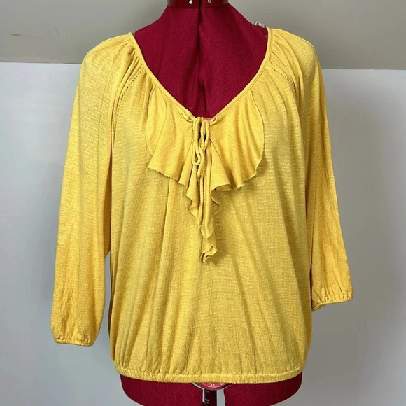 American Rag cie long sleeve raglan v-neck flounce front tie elastic XS - S - Picture 8 of 10